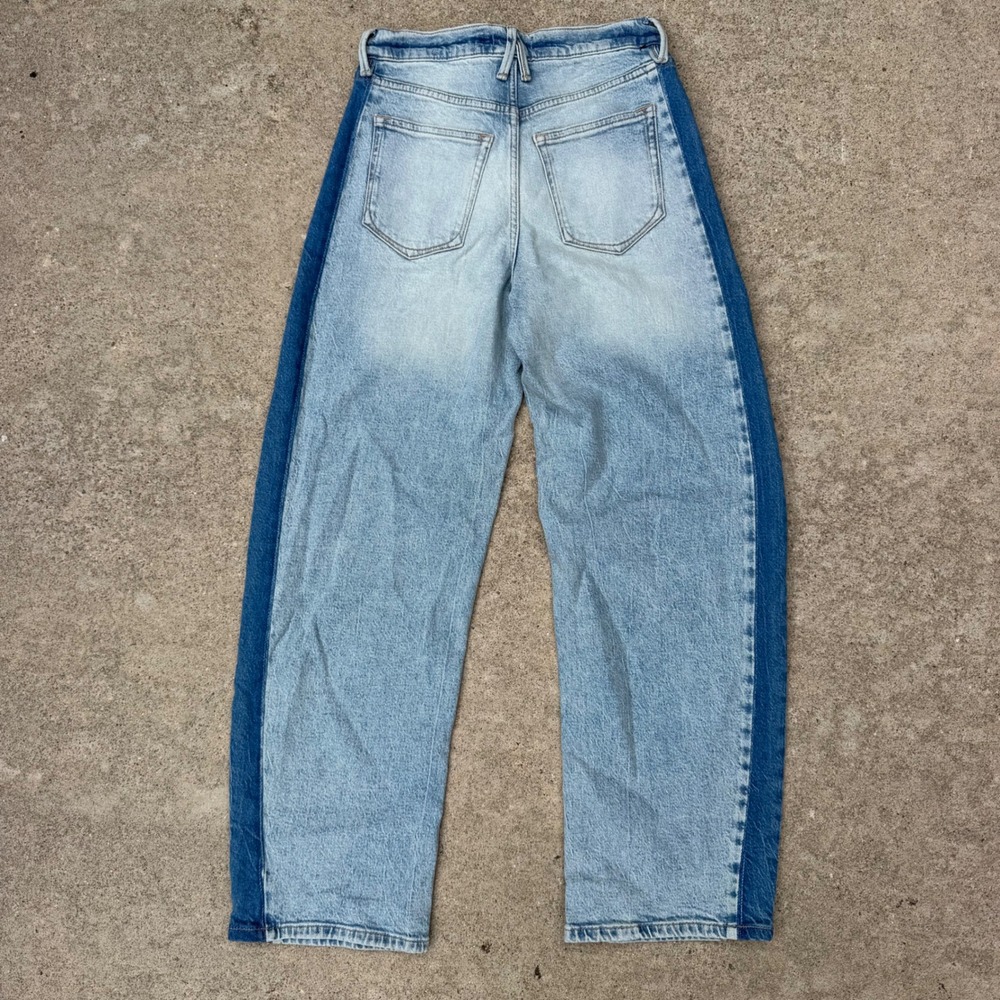 Good American Good Standard Barrel Women 00 Blue Two Tone High Rise Wide Tapered - Picture 2 of 13